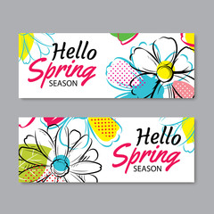 Hello spring sale banner template with colorful flower.Can be use voucher, wallpaper,flyers, invitation, posters, brochure, coupon discount.