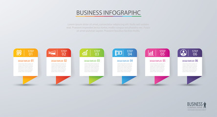 Infographic tab design vector and marketing template business. Can be used for workflow layout, diagram, annual report, web design. Business concept with 6 options, steps or processes. - obrazy, fototapety, plakaty