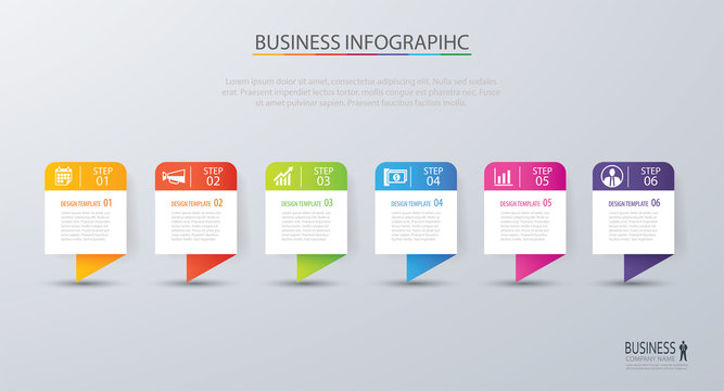 Infographic tab design vector and marketing template business. Can be used for workflow layout, diagram, annual report, web design. Business concept with 6 options, steps or processes.