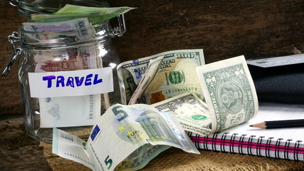 Money savings for travel. Business and Financial or money management for investments.