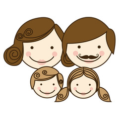 front view colorful silhouette cartoon family faces vector illustration
