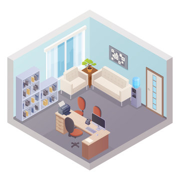Isometric Office Interior With Boss Workplace