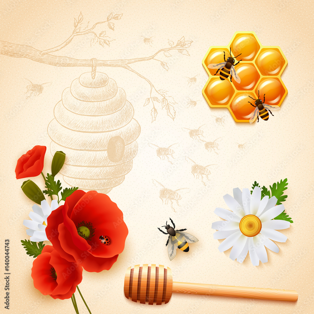 Wall mural colored honey composition