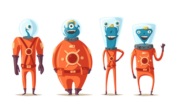Friendly aliens. Cartoon vector illustration