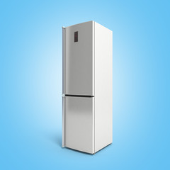 Stainless steel modern refrigerator 3d illustration on blue
