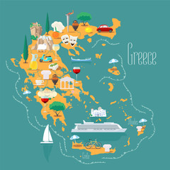 Map of Greece with islands vector illustration, design - obrazy, fototapety, plakaty