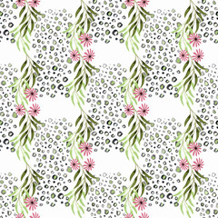 Seamless floral pattern. Watercolor branches with flowers on white background .