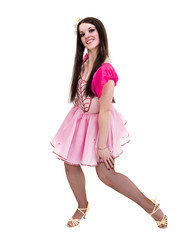 Disco dancer showing some movements against isolated white