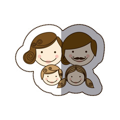 sticker front view colorful silhouette cartoon family faces vector illustration
