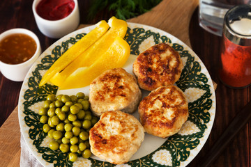 Chicken cutlets on a green plate