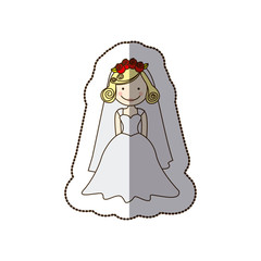 sticker colorful silhouette cartoon bride with costume vector illustration