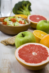 Food for diet  on a wooden table.