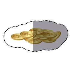 color sticker with stacked coins vector illustration