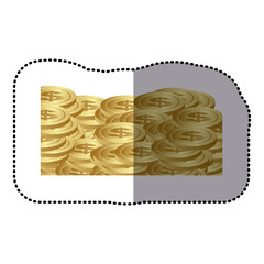 color sticker with rows stacked coins vector illustration