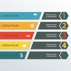 Infographic design template with business icons and 5 options for workflow layout, diagram, web design, marketing and sales concept. Colorful vector illustration.