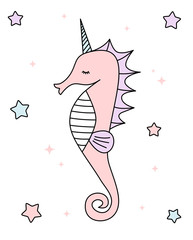 cute cartoon colorful unicorn seahorse vector illustration isolated on white background © Alice Vacca