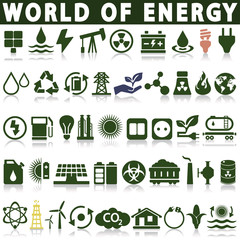 Power Energy Sources Electricity Vector Icons Set