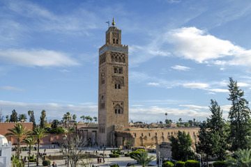 Fototapeta na wymiar Djemaa EL Fna square and Koutoubia mosque in Marrakech Morocco