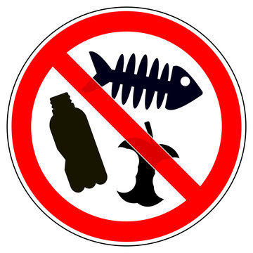 srr199 SignRoundRed - german - Verbotszeichen: Gr&auml;te / Apfel / Getr&auml;nkeflasche / M&uuml;ll wegwerfen verboten / Unrat / Abfall - english - prohibition sign / throwing trash / garbage prohibited - xxl g5099
