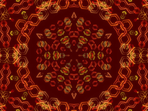 red abstract background, kaleidoscope shapes