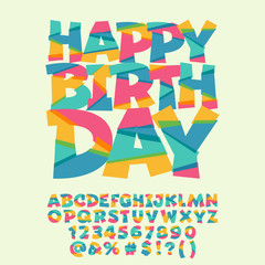 Children Happy birthday greeting card. Vector set of colorful letters, numbers and symbols