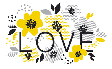 contemporary spring floral design  with yellow abstract flowers. modern geometry vector illustration. stylish surface design for cards, poster, web banners, header and book cover