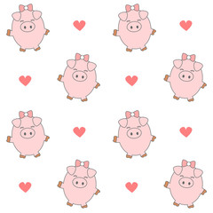 cute cartoon pig seamless vector pattern background illustration

