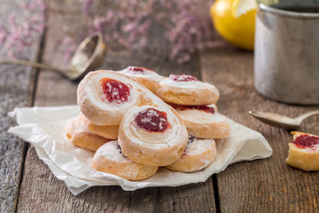 homemade jelly cookies puff pastry with red jam 