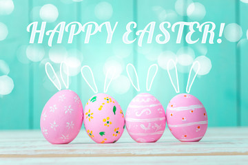 Easter eggs on wooden background