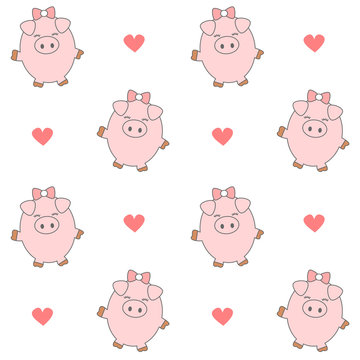cute cartoon pig seamless vector pattern background illustration

