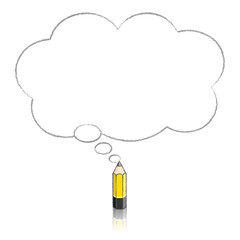 Yellow Lead Pencil Drawing Fluffy Cloud Thought Balloon