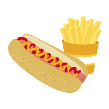 recommend clip art: colorful silhouette with hot dog and french fries vector illustration