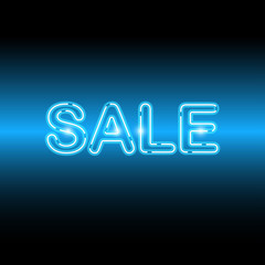 Neon icon Sale Vector illustration Blue bright neon lamp with the inscription Sale on blue gradient background Realistic style