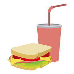 colorful silhouette of soda with straw and sandwich vector illustration
