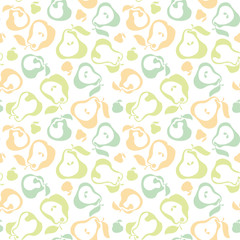 Pale color pear fruit seamless pattern for fabric, background, wrapping paper. repeatable surface design for kitchen in simple flat cute style