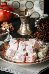 Cup of coffee with turkish delight 