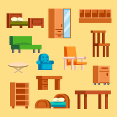 Furniture icons vector illustration isolated interior living cupboard simple element indoor home set room cabinet office house armchair sofa closet