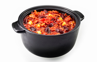 Chili con carne stew on white