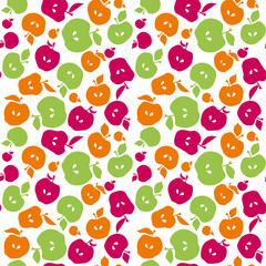 Cute simple flat apple fruit seamless pattern for fabric, kitchen supplies, wrapping paper. Repeatable surface design in naive retro inspired style