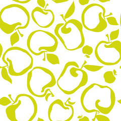 Lime green color simple flat apple fruit seamless pattern for fabric, kitchen supplies, wrapping paper. Repeatable surface design in naive retro inspired style