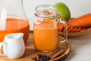 Fresh carrot juice in a glass