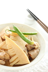 Japanese spring food, bamboo shoots and chicken simmered