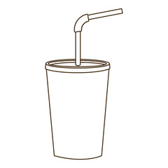 monochrome contour of soda with straw vector illustration