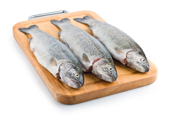 Three trout fish isolated on the white background