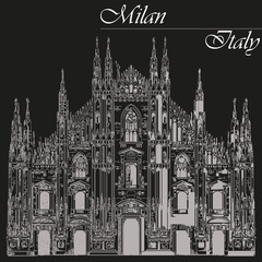 Milan Cathedral in Italy on black background