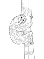 Sloth on a branch Coloring book vector for adults