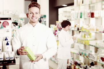 Pharmaceutist working in chemist shop