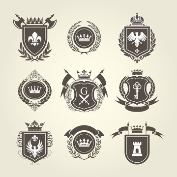Coat of arms and knight blazons - heraldic shields