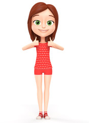 Girl shows two thumbs up. 3d render illustrations.
