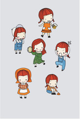 cute girl character vector set